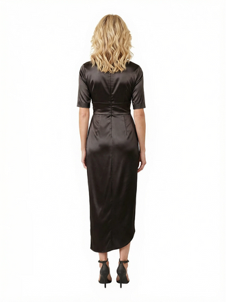 Elegant V-Neck Satin Half Sleeves Ruched Unique Midi Mother of the Bride Dresses