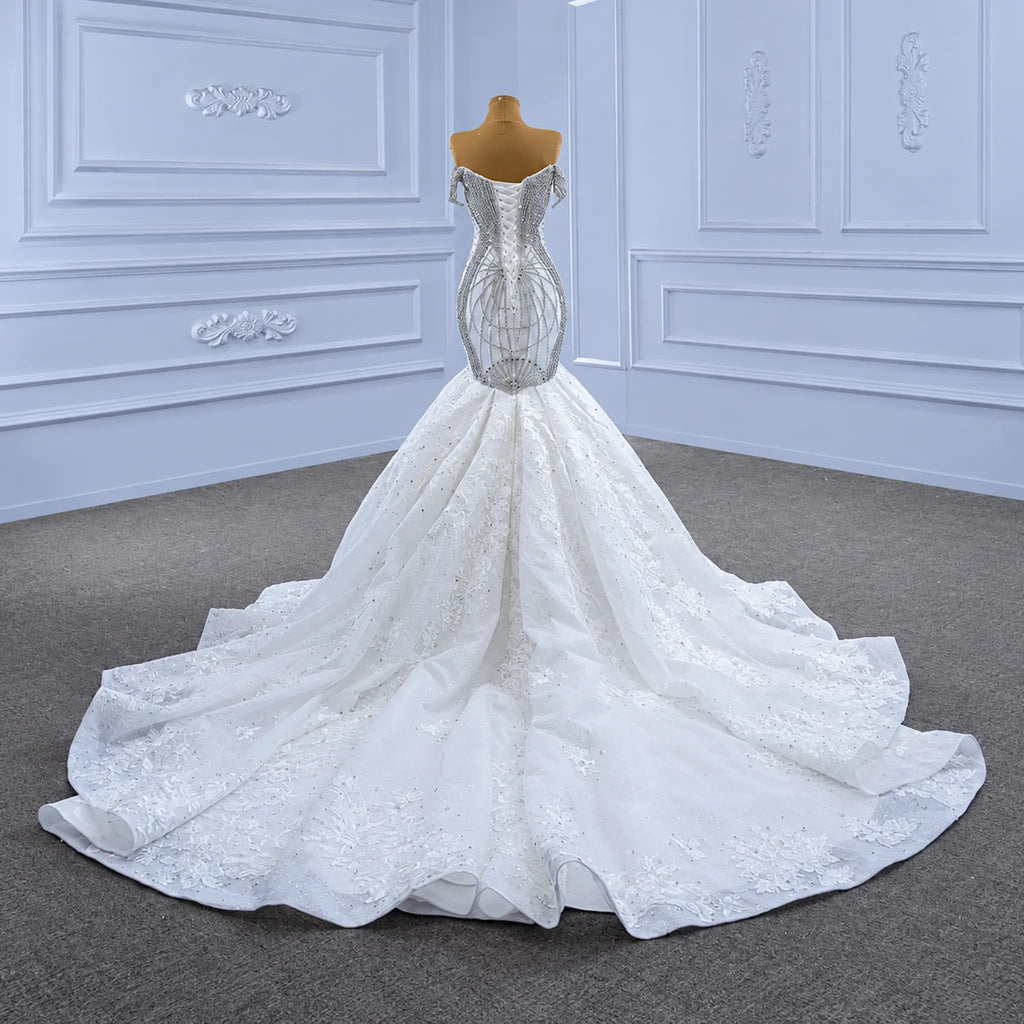 ChicSew Sparkly Lace Applique Off Shoulder Ball Gown Wedding Dress With Rhinestone