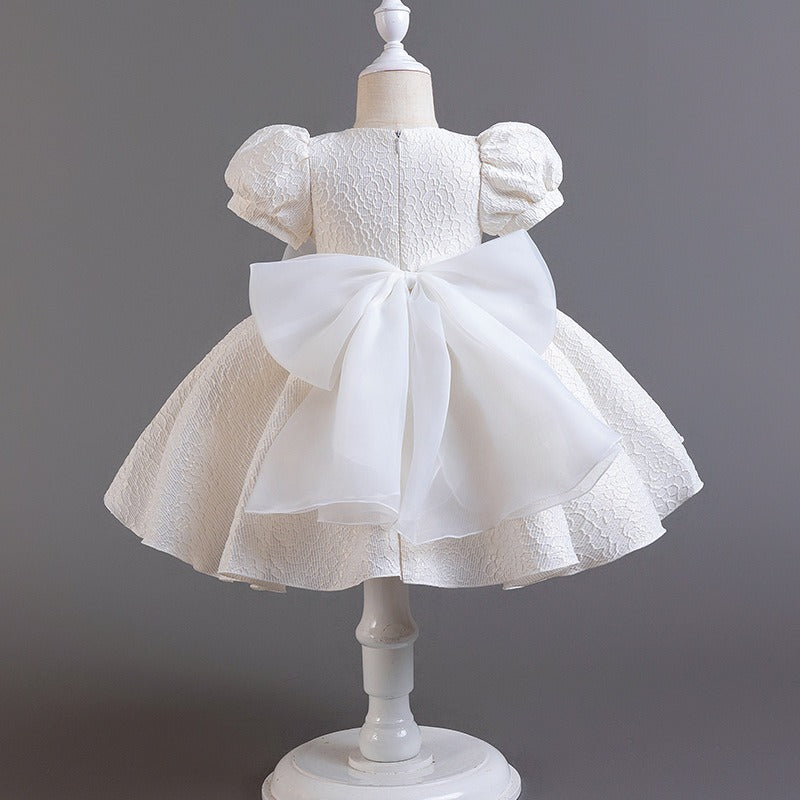 Cute Bow Organza Flower Girls Dress for Wedding Kids Tutu Dress