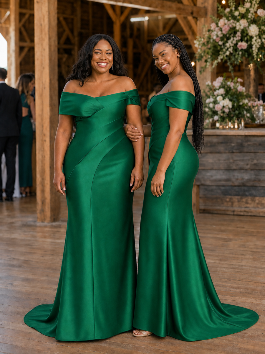 ChicSew Unique Off Shoulder Soft Satin Mermaid Floor-Length Bridesmaid Dresses