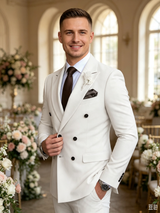 Classic 2 Piece White Men's Suit with Regular Fit and Sophisticated Peak Lapel