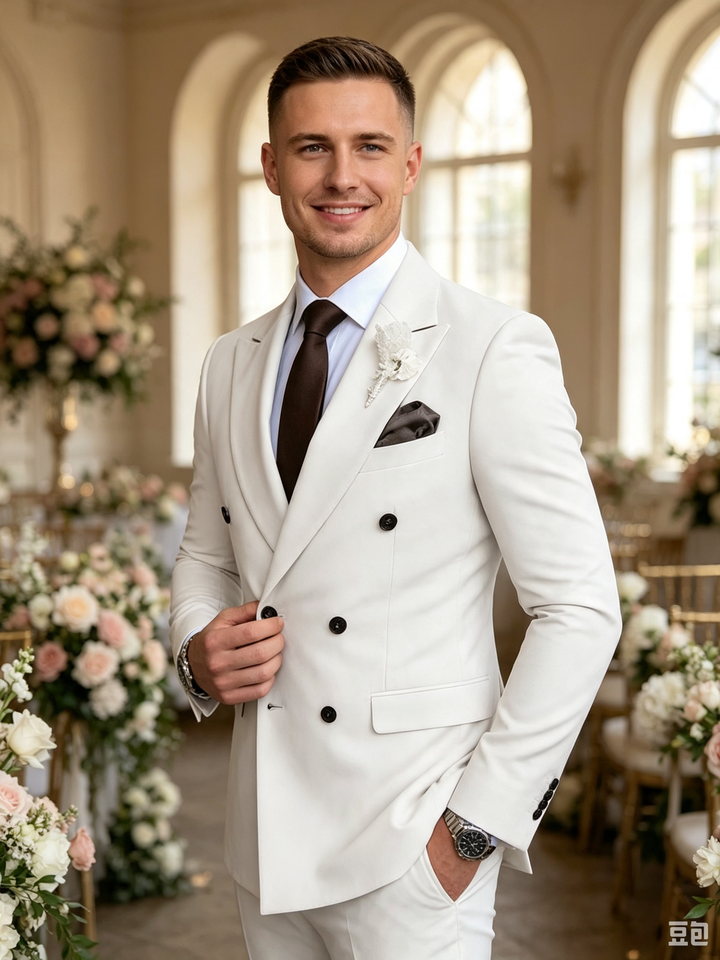 Classic 2 Piece White Men's Suit with Regular Fit and Sophisticated Peak Lapel