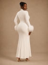 ChicSew Elegant Fancy Crepe High Neck Long Sleeves Mermaid Long Wedding Dress