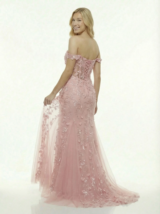 Stunning Backless Lace-Up Prom Gown Off-Shoulder Floral Applique Mermaid Party Dress