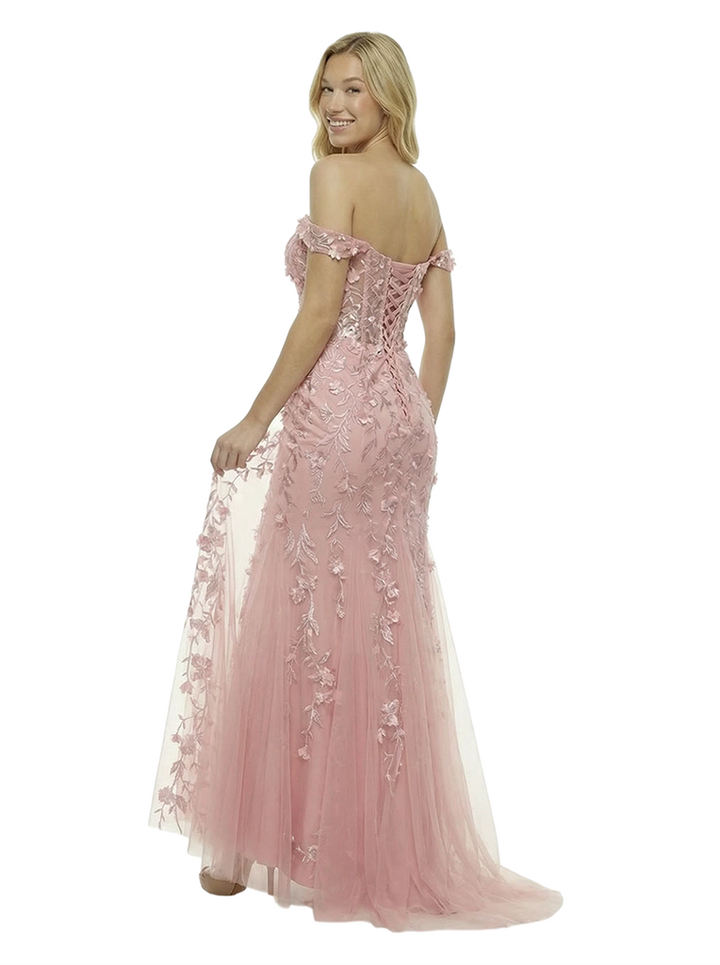 ChicSew Elegant Off Shoulder Prom Dress Lace Corset Tulle Mermaid Maxi Formal Evening Gown