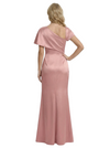Stylish One Shoulder Asymmetric Short Sleeve Side Slit Mermaid Mother of The Bride Dress Satin Maxi Gown