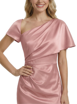 Stylish One Shoulder Asymmetric Short Sleeve Side Slit Mermaid Mother of The Bride Dress Satin Maxi Gown