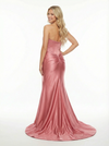 Sexy Deep V-Neck Satin Prom Gown Pleated High Slit Mermaid Style Formal Evening Dress