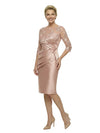 Elegant Lace 3/4 Sleeves Ruched Knee-Length Satin Mother Of The Bride Dresses