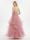 Ethereal Tiered Tulle Ball Gown Prom Dress Lace Applique V-Neck Spaghetti Strap Evening