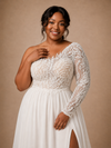 ChicSew Modern Asymmetric Long Sleeve Side Slit A-Line Lace Chiffon Wedding Dress
