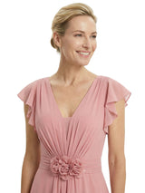 Elegant V-Neck Flutter Sleeves A-Line Chiffon Mother Of The Bride Dress With Floral Details