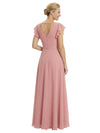 Elegant V-Neck Flutter Sleeves A-Line Chiffon Mother Of The Bride Dress With Floral Details