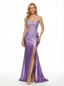 Radiant Spaghetti Strap Lace Prom Gown Ruched Satin Mermaid Silhouette Evening Dress