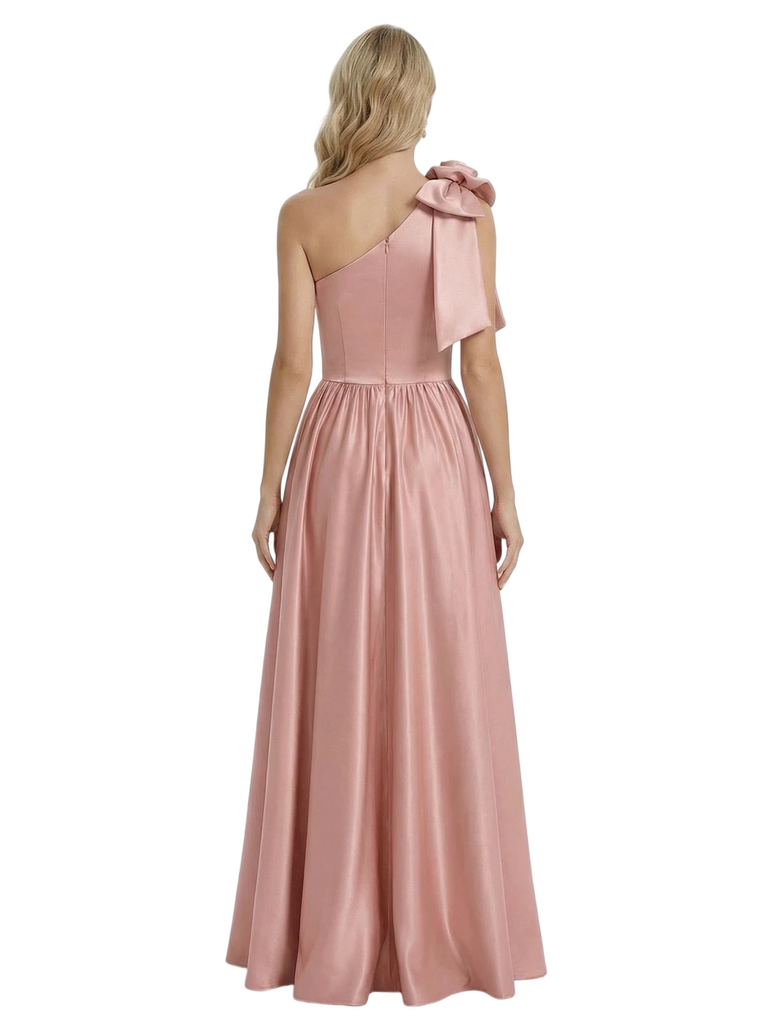 Modern One Shoulder Side Slit A-Line Satin Mother Of The Bride Dress