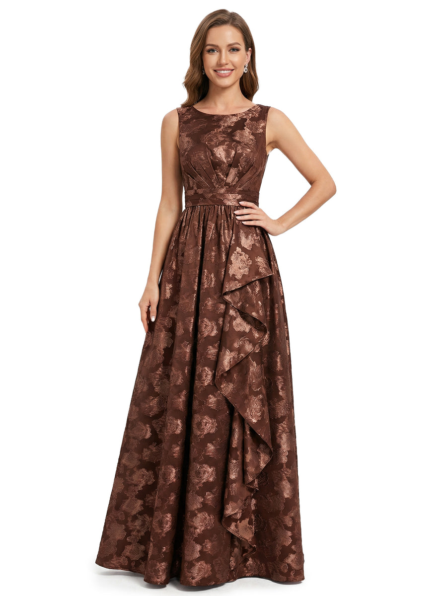 Beautiful Jewel Floral Burnout Chiffon Sleeveless A-Line Ruffle Floor-Length Formal Evening Dresses