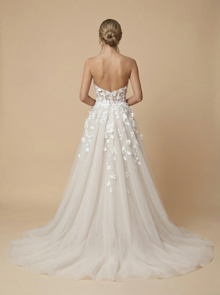 ChicSew Strapless Lace Wedding Dress A-Line Sweetheart Ruching Maxi Long Tulle And Lace Wedding Gowns Online, Off White ChicSew Strapless Lace Wedding Dress A-Line Sweetheart Ruching Maxi Long Tulle And Lace Wedding Gowns Online, Off White