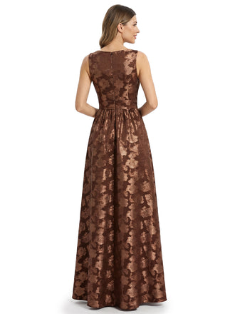 Beautiful Jewel Floral Burnout Chiffon Sleeveless A-Line Ruffle Floor-Length Formal Evening Dresses