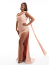 Sexy Asymmetric Neckline Mermaid Side Slit Soft Satin Unique Maxi Bridesmaid Dresses Online