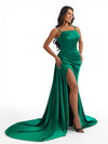 Sexy Spaghetti Straps Square Mermaid Soft Satin Side Slit Long Bridesmaid Dresses Online