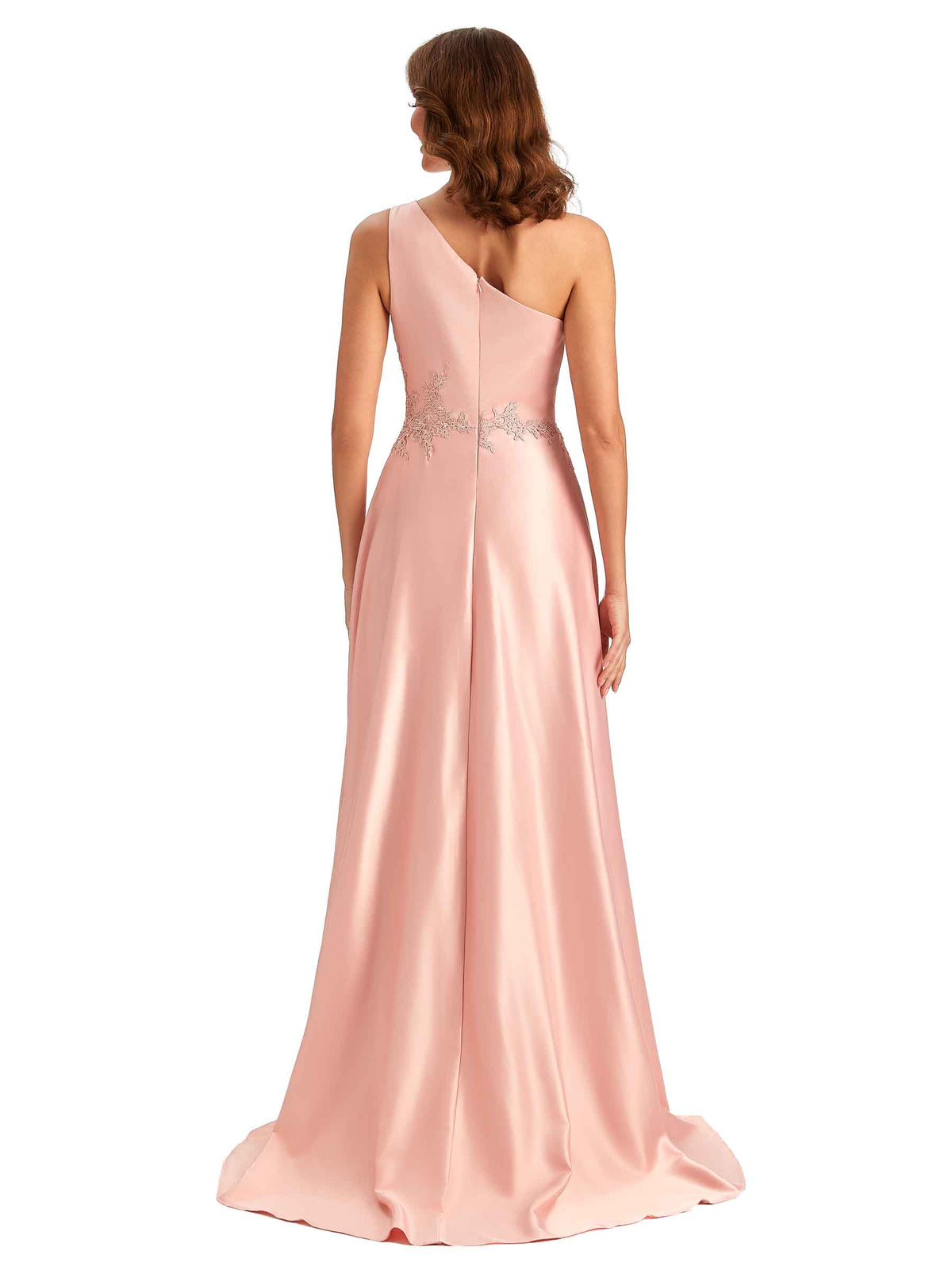 Sexy One Shoulder A-Line High Low Silky Satin Lace Long Formal Wedding Guest Dresses In Stock