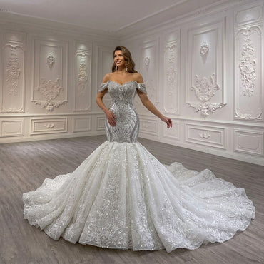 ChicSew Sparkly Lace Applique Off Shoulder Ball Gown Wedding Dress With Rhinestone