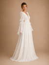 ChicSew Elegant V-Neck Chiffon Pleated Long Sleeves A-Line Floor-Length Wedding Dress