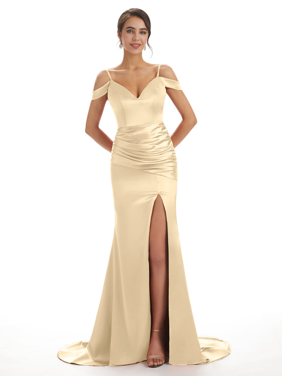 Spring Off The Shoulder Satin Mermaid Bridesmaid Dresses