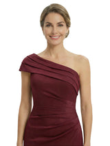 Elegant One Shoulder Ruched Satin Mother Of The Bride Gown With Side Slit