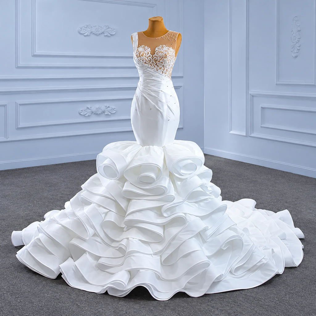 ChicSew Sparkly Lace Applique Illusion Mermaid Ball Gown Wedding Dress
