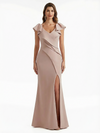 Elegant Mermaid Stretchy Crepe Maxi Evening Gowns For Women V-Neck Side Slit