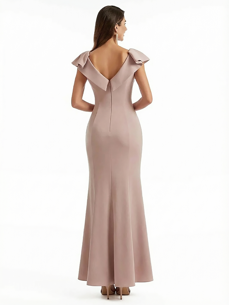 Elegant Mermaid Stretchy Crepe Maxi Evening Gowns For Women V-Neck Side Slit