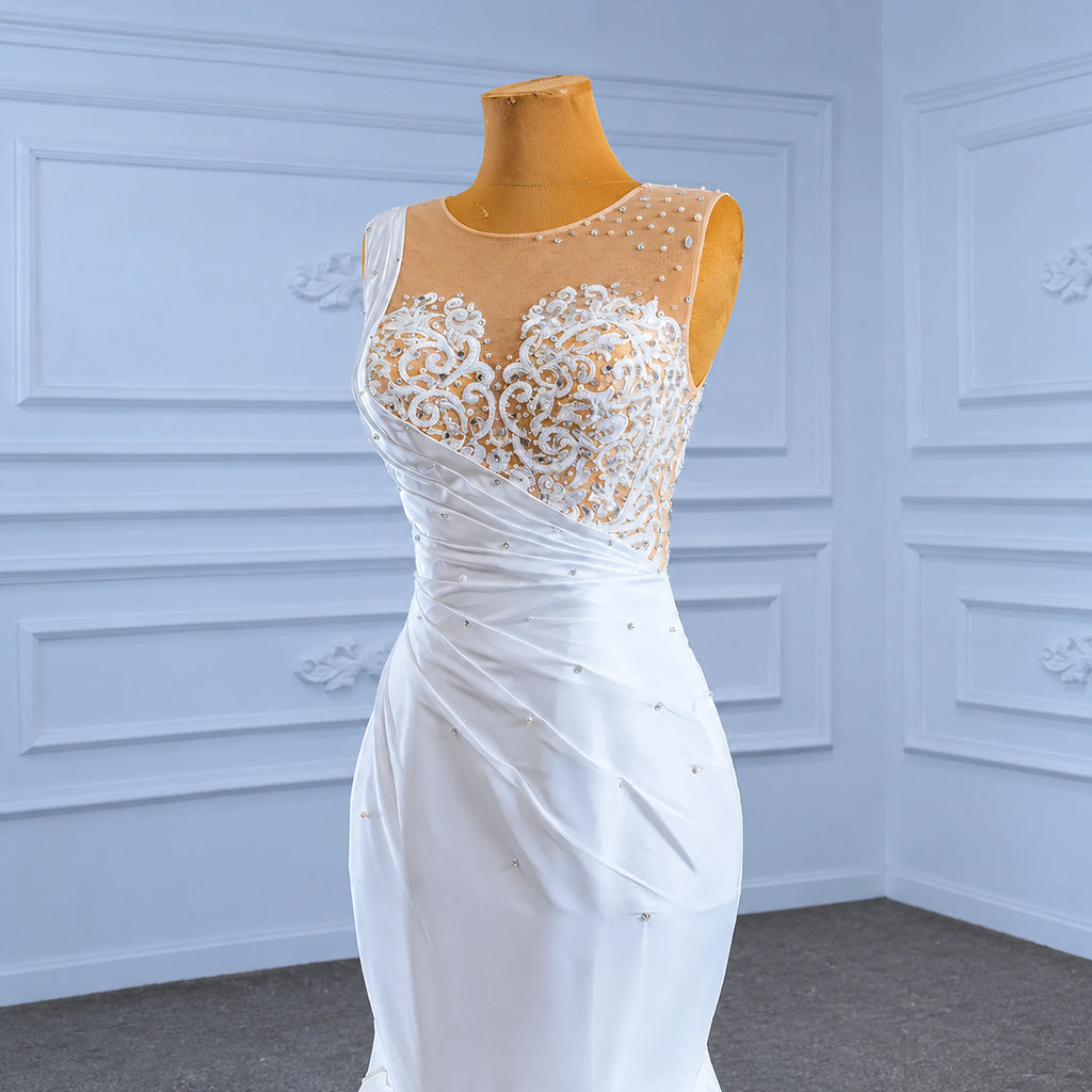 ChicSew Sparkly Lace Applique Illusion Mermaid Ball Gown Wedding Dress
