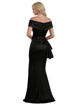 Elegant Off Shoulder Mermaid Soft Satin Side Slit Long Mother of the Brides Dresses