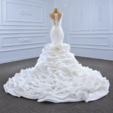 ChicSew Sparkly Lace Applique Illusion Mermaid Ball Gown Wedding Dress