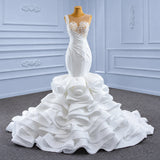 ChicSew Sparkly Lace Applique Illusion Mermaid Ball Gown Wedding Dress