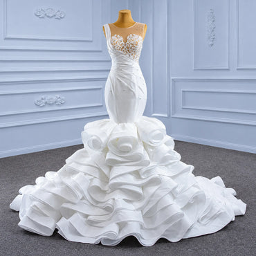 ChicSew Sparkly Lace Applique Illusion Mermaid Ball Gown Wedding Dress
