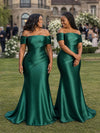 ChicSew Elegant Off Shoulder Mermaid Soft Satin Maxi Bridesmaid Dresses