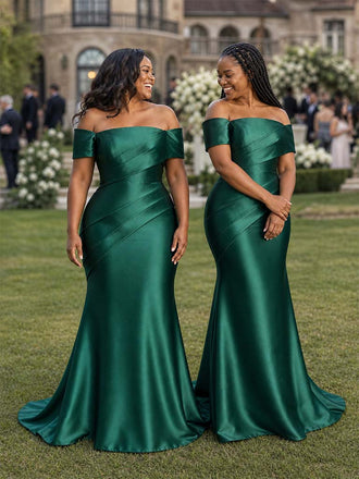 ChicSew Elegant Off Shoulder Mermaid Soft Satin Floor-Length Bridesmaid Dresses