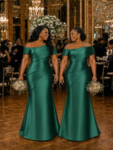 ChicSew Elegant Off Shoulder Mermaid Soft Satin Maxi Bridesmaid Dresses