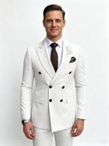 Classic 2 Piece White Men's Suit with Regular Fit and Sophisticated Peak Lapel