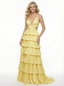 Unique Tiered Ruffle Plisse Ball Gown Sexy Cutout Waist V-Neck Floor Length Event Dress