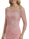 Elegant Off Shoulder 3/4 Sleeves Mermaid Chiffon Mother Of The Bride Dress With Lace Appliques
