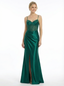 Classy Beaded Bustier Satin Maxi Dress Sophisticated Sleeveless Prom Gown with Leg Slit