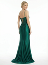 Classy Beaded Bustier Satin Maxi Dress Sophisticated Sleeveless Prom Gown with Leg Slit