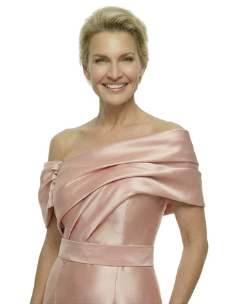 Exquisite Off Shoulder Ankle-Length Mermaid Satin Ruched Mother Of The Bride Gown