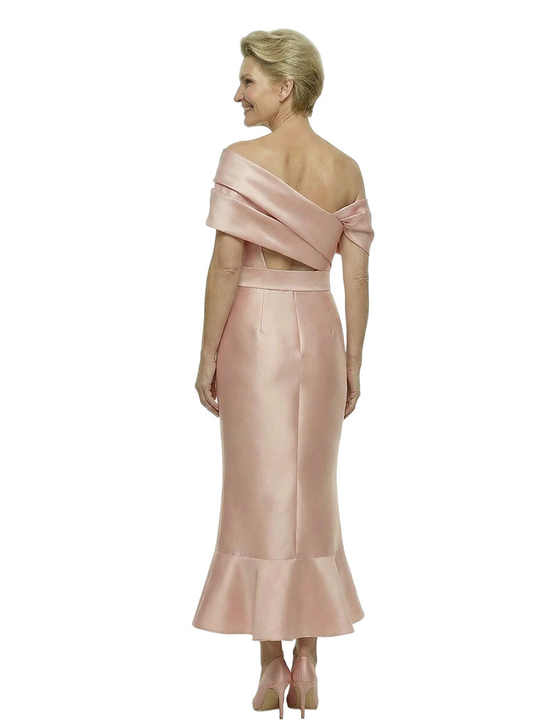 Exquisite Off Shoulder Ankle-Length Mermaid Satin Ruched Mother Of The Bride Gown