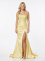 Modern Strapless Sparkly Sequin Bodice Gala Dress Chic Ruched Satin Long Prom Gown