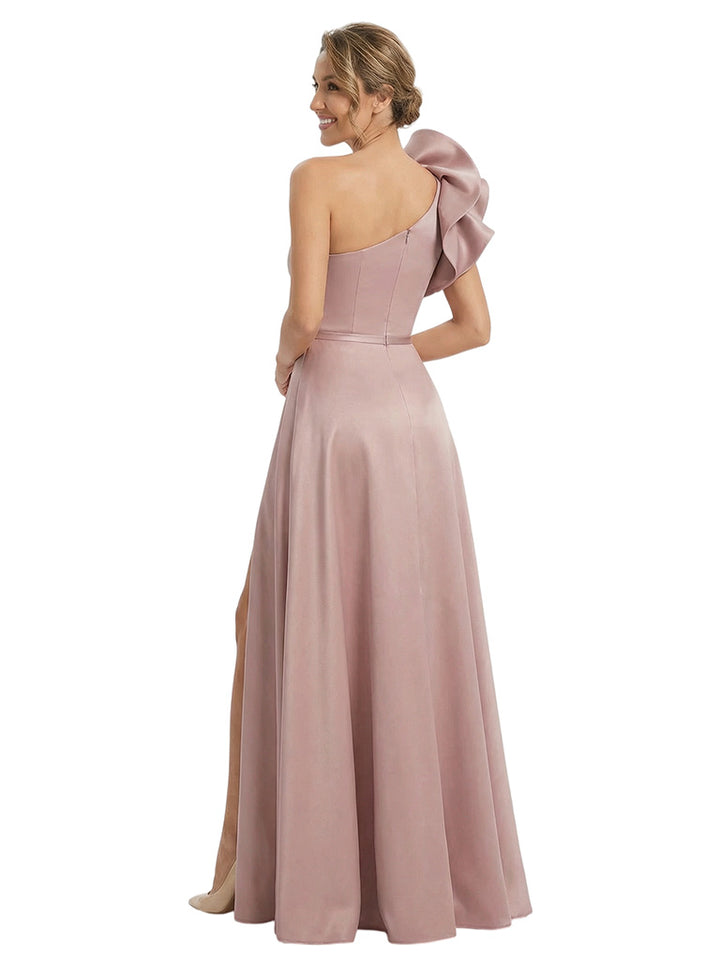 Beautiful One Shoulder Satin Floral Mermaid Mother Of The Bride Dresses Overskirt