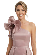 Beautiful One Shoulder Satin Floral Mermaid Mother Of The Bride Dresses Overskirt